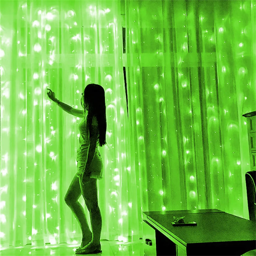 USB Powered LED Curtain Lights 8 Lighting Modes Valentine's Day Ramadan Decoration for Home 2026 Wedding Eid Mubarak Fairy Light