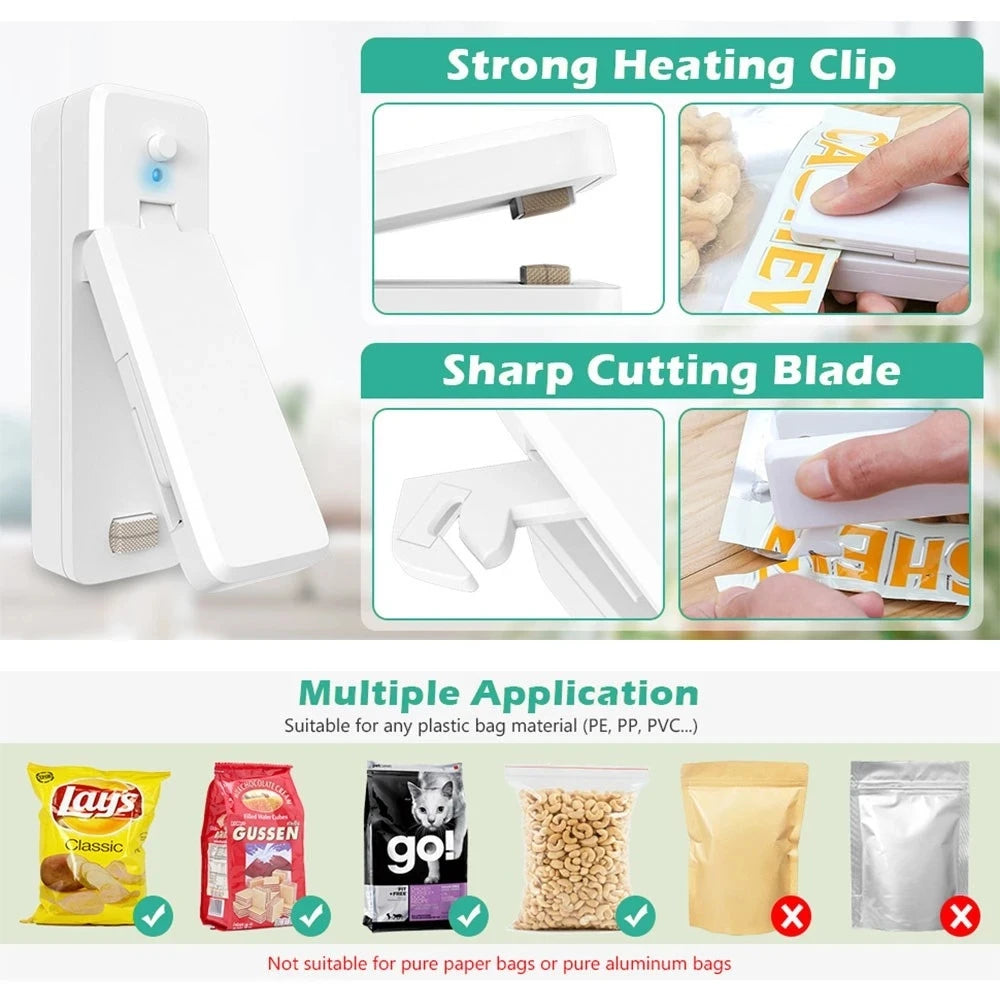 Rechargeable Plastic Package Sealer, Mini Close Bags Portable Sealing Machine, Heat Thermal Bag Sealer, Storage Food, Kitchen