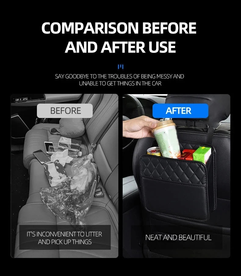 Car Organizer Multi-functional Car Seat Storage Bag Waterproof Hanging Car Seat Organizer Garbage Bag Suitable for Most Car