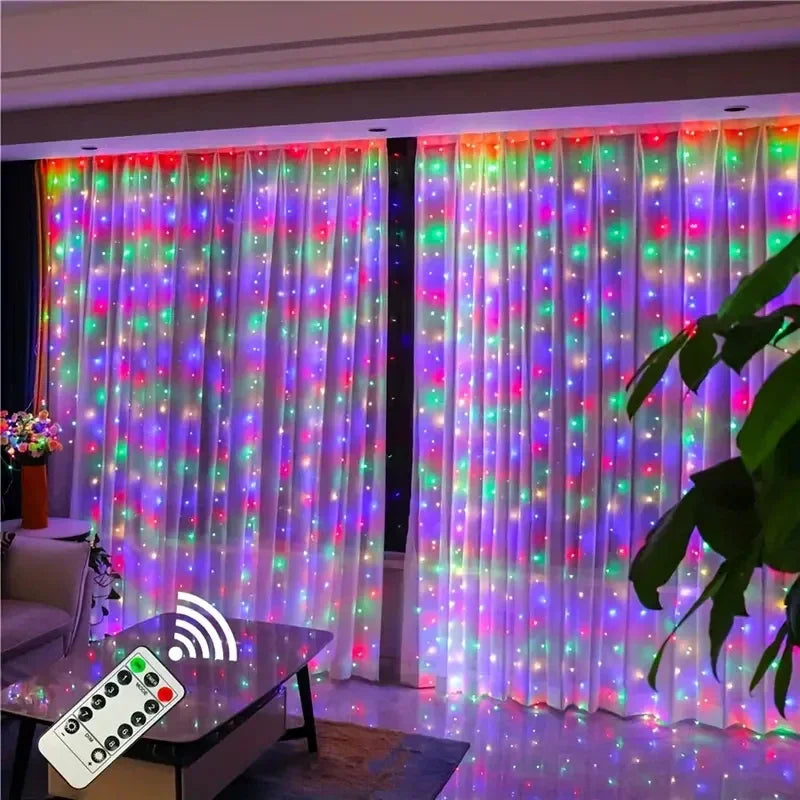 USB Powered LED Curtain Lights 8 Lighting Modes Valentine's Day Ramadan Decoration for Home 2026 Wedding Eid Mubarak Fairy Light