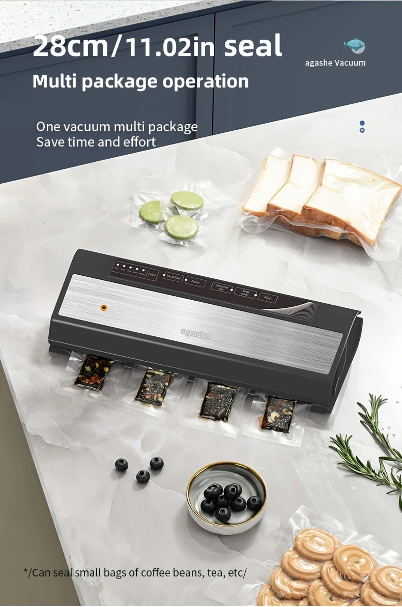 Vacuum Sealer with 10 bags, Home Kitchen Food Preservation, Automatic Sealing and Packaging Machine, Suitable for 28cm wide bag