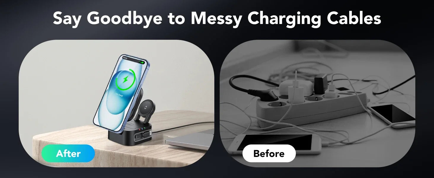 4-in-1 Magnetic Wireless Charger Built-in Retractable Cable Retractable Foldable Compact Charger Compatible with iPhone iWatch
