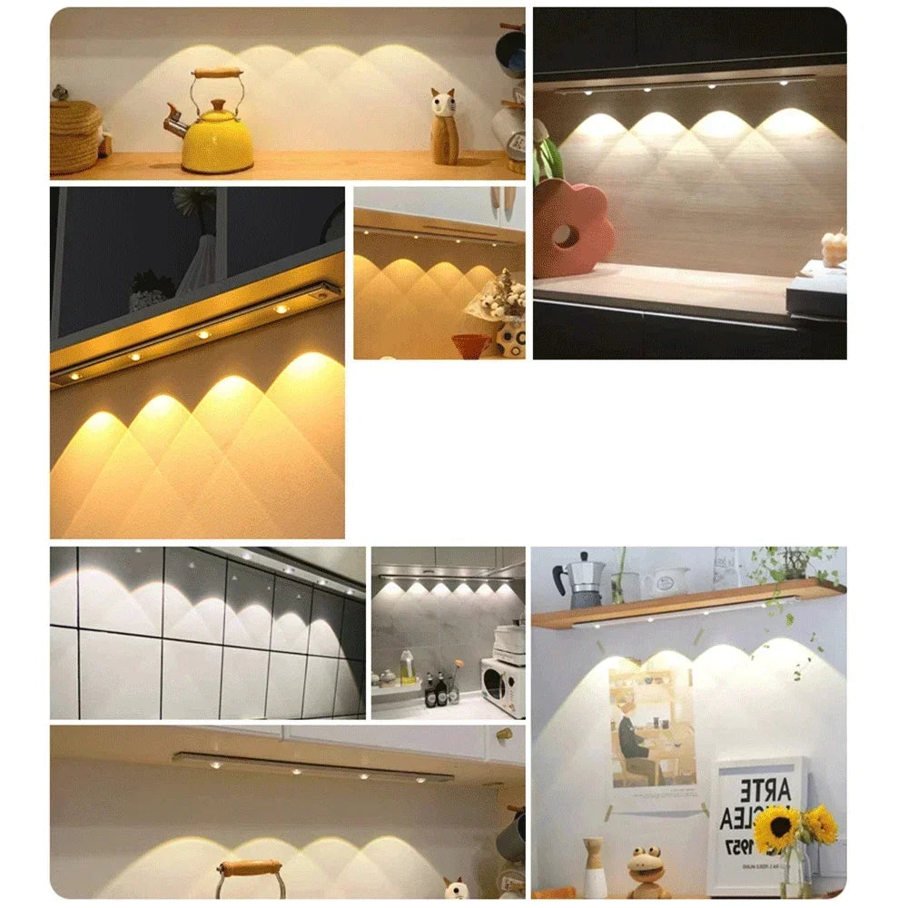 LED Motion Sensor Wireless Ultra Thin Night Light USB Rechargeable Cabinet Light For Kitchen Cabinet Bedroom Wardrobe Lighting