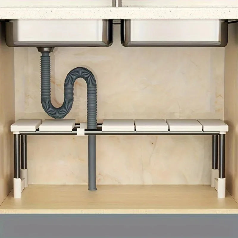 Adjustable Under Sink Storage Rack Expandable Kitchen & Bathroom Cabinet Organizer Durable Space-Saving Multi-Layer Pot Holder