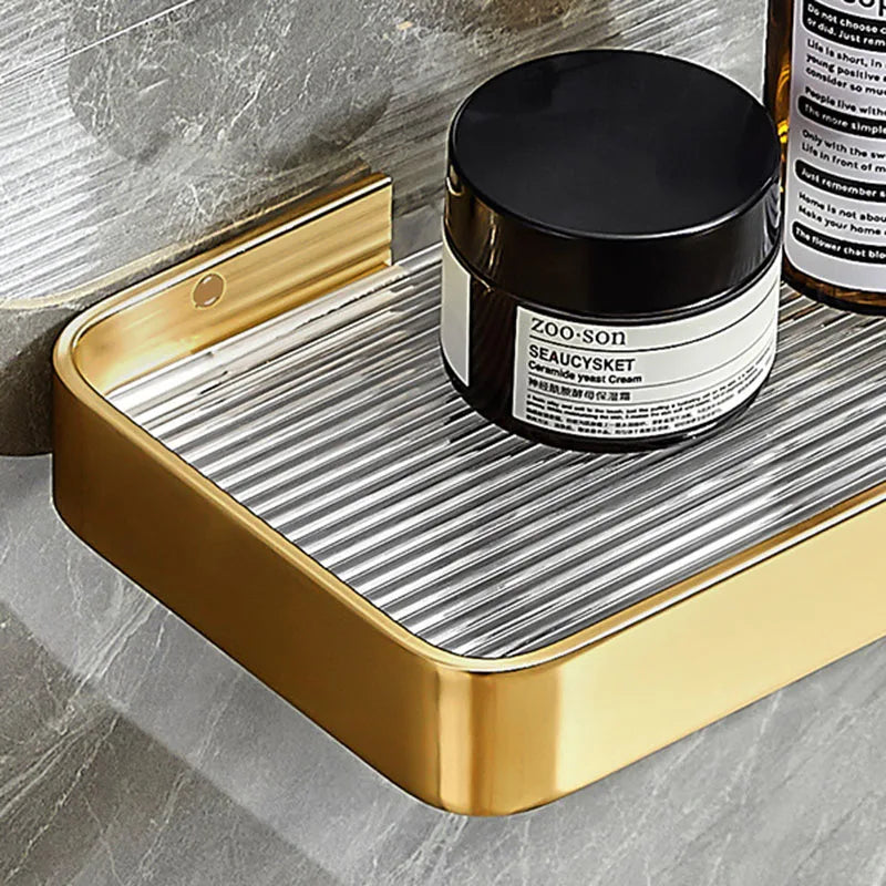 Brushed Gold Bathroom Shelf Aluminum Wall-mounted Shower Storage Rack Bath Shampoo Holder Corner shelf Bathroom Shelves