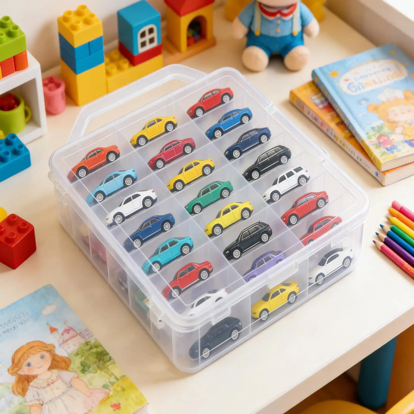 Clear Storage Boxes Double Sided Organizer Case Box With Handle 46 Compartments Clear Box With Lid For Home Office Bedroom