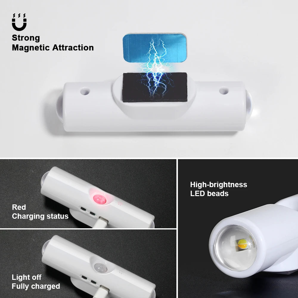 LED Motion Sensor Night Light 3 Colours Changing USB Rechargeable Cabinet Wardrobe Lamp Home Decoration Night Lamps For Kitchen