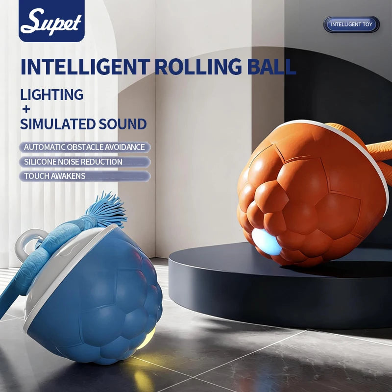 Intelligent rolling interactive dog toy ball Automatically moves and can emit barking sounds Puppy Chew Toys Knot Rope