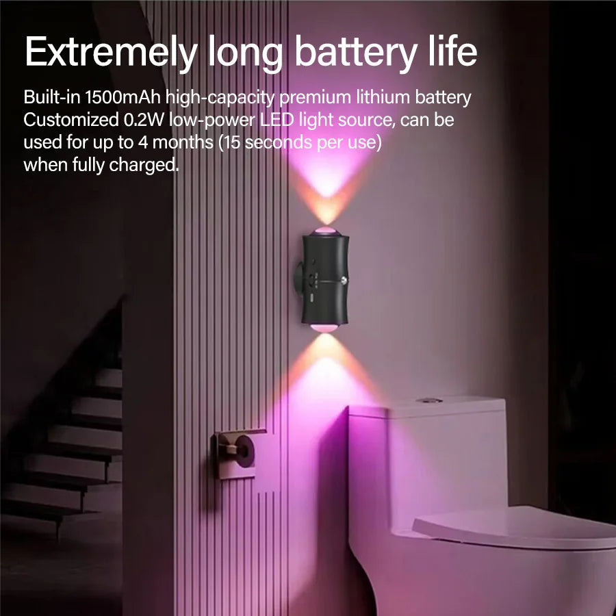 Motion Sensor LED Wall Light Tricolor RGB Rechargeable Double-head Magnetic Spotlight For Bedroom Hallway Stair Ambient Lightin