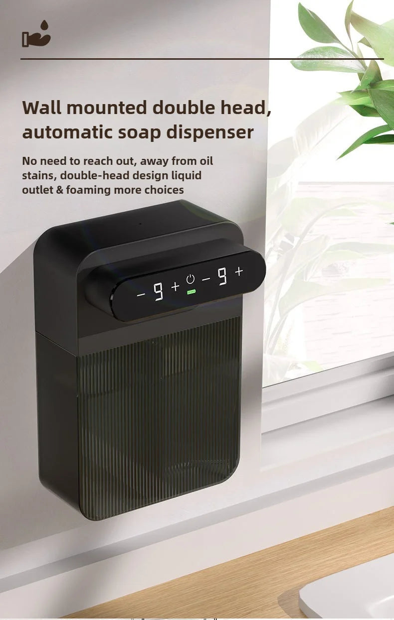 Automatic Foaming Soap Dispenser 400ml+400ml USB Rechargeable Double-headed Touchless Wall-Mountable for Multiple Scenarios