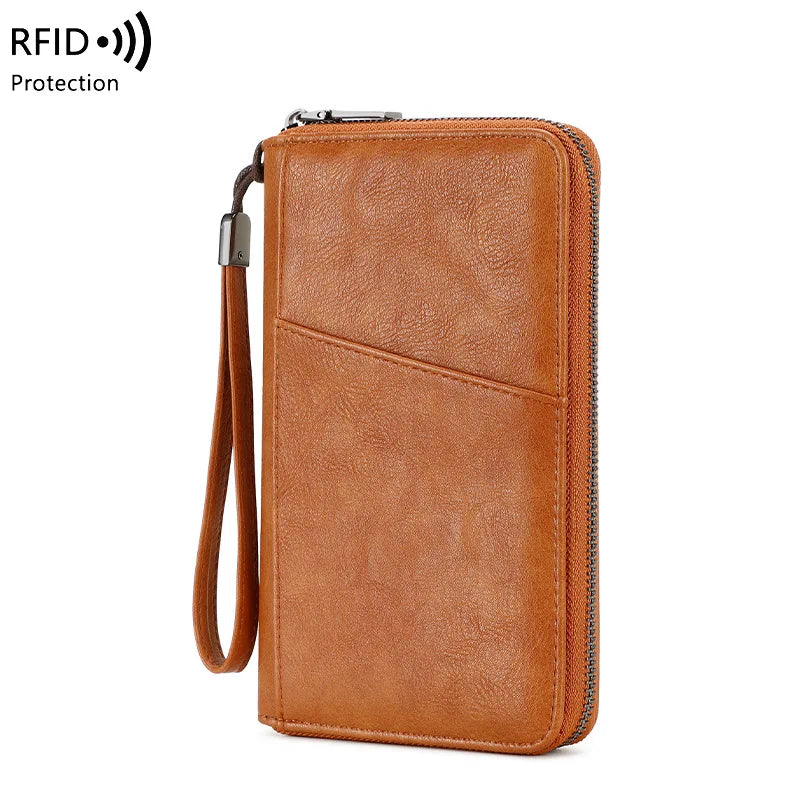 Family Passport Holder for 5, Leather RFID Blocking Multiple Passport Holder Wallet with Zipper, Travel Document Organizer