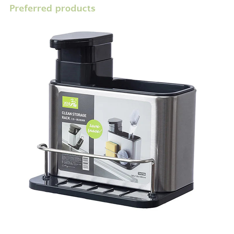 Stainless Steel 3-in-1 Kitchen Sink Organizer - Soap Dispenser Sponge Holder Sink Drain Rack for Kitchen Sinks
