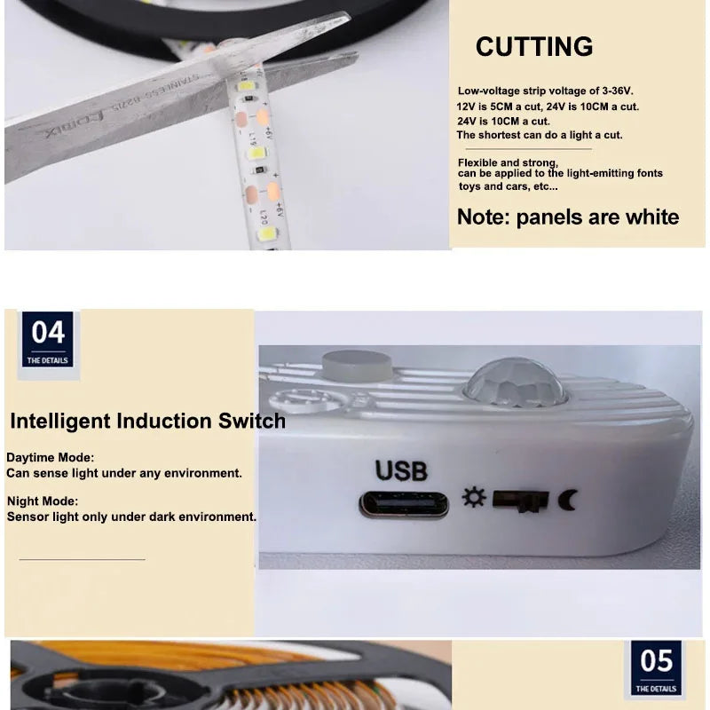 LED Motion Sensor Light LED Light Strip Cabinet Strip Lighting AAA Battery Waterproof for Kitchen Wardrobe Cabinet Pantry Closet