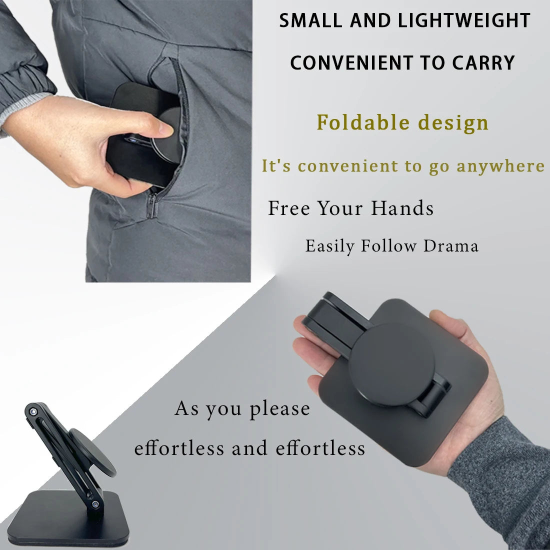 Magnetic Phone Stand for Desk, Heightened & Adjustable & Foldable Metal Magnetic Phone Holder Stand for Desk/Office/Home, Compat
