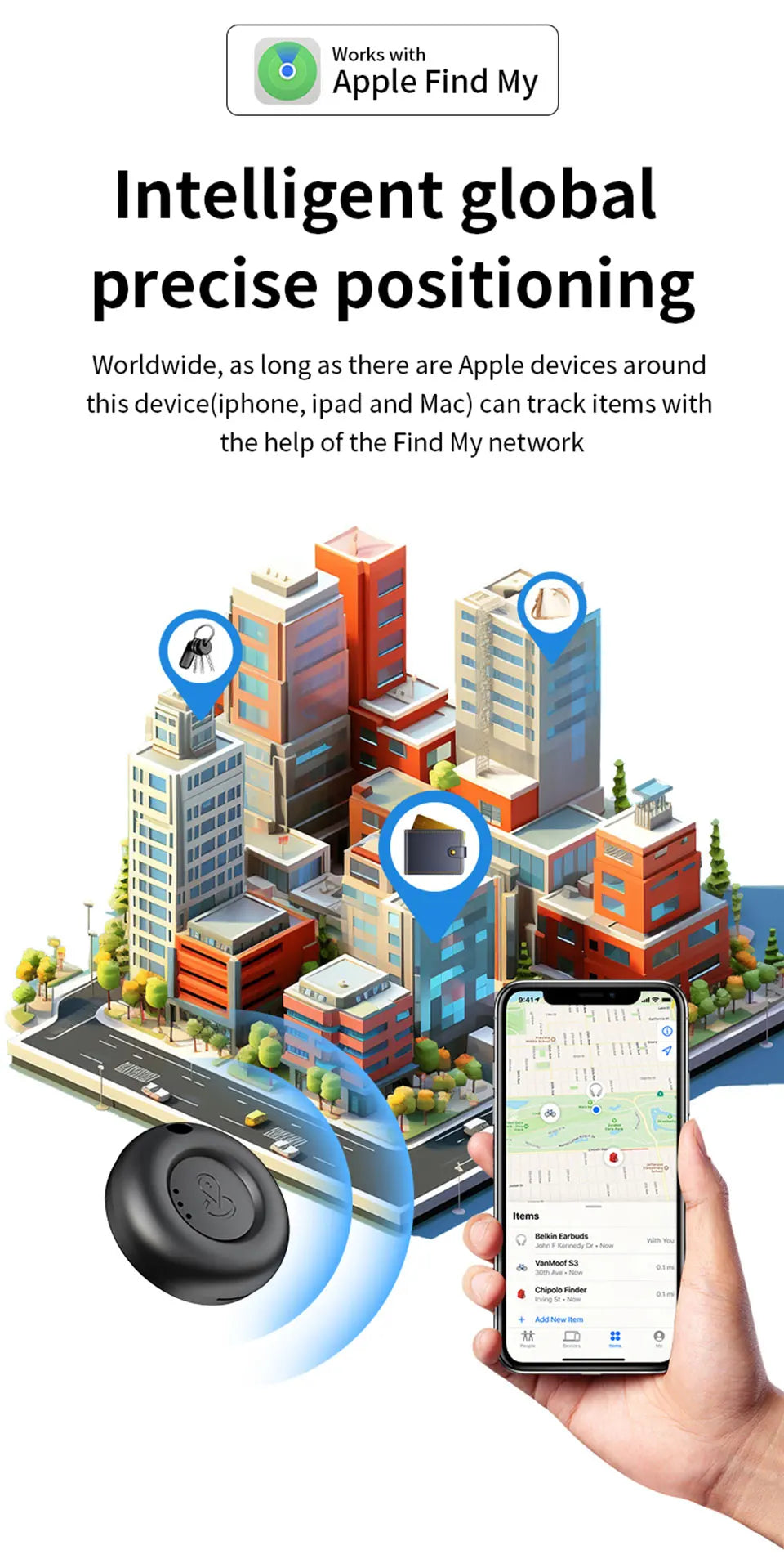 Smart Bluetooth Mini GPS Tracker For iOS System Find My APP airtag Child Finder Locator Pets Bike Bag Anti-Loss Tracking Device