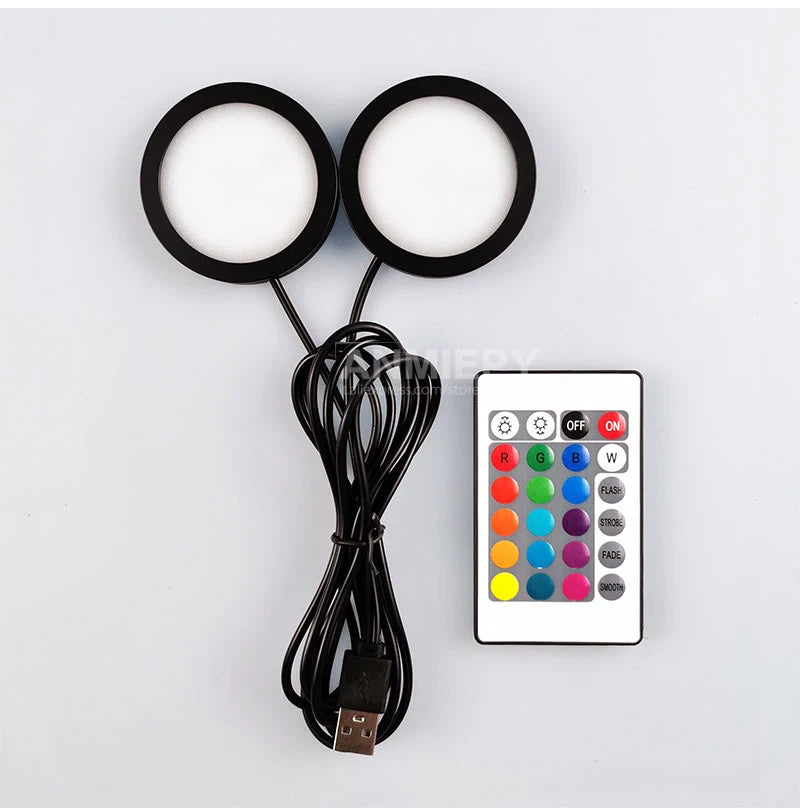 USB Led Spotlight 5W 3W DC5V RGB With Remote Jewelry Cabinet Showcase Counter Lamp Ceiling Mini Spot Light USB plug 2 in One