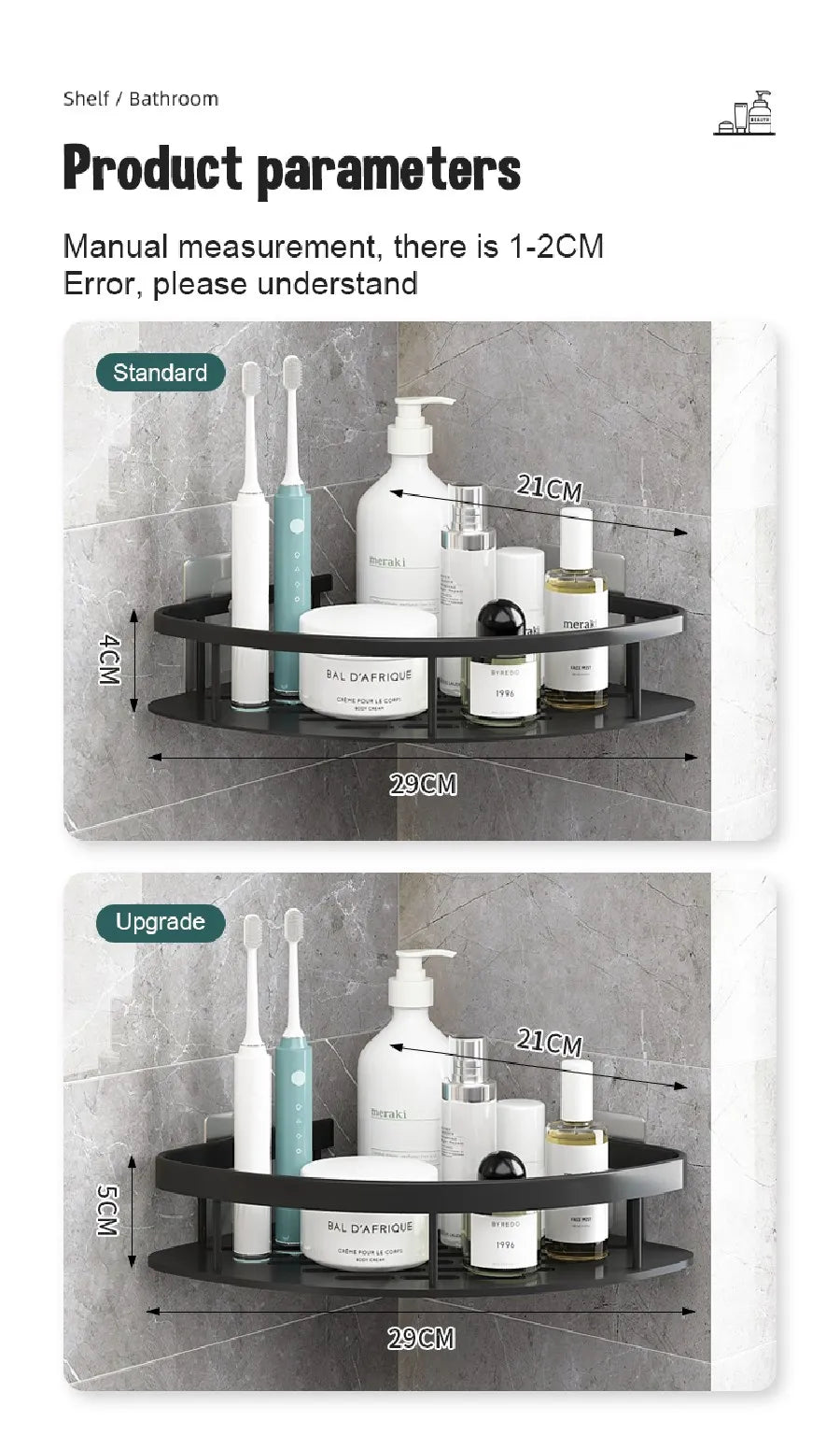1-3PCS Bathroom Corner Shelf Nail-Free Shower Organizer Wall Mounted Space Aluminum Shelf Bathroom Accessories