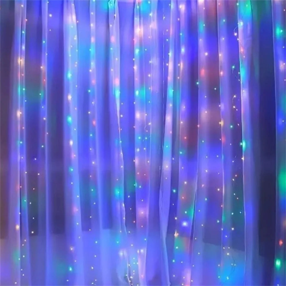 USB Powered LED Curtain Lights 8 Lighting Modes Valentine's Day Ramadan Decoration for Home 2026 Wedding Eid Mubarak Fairy Light