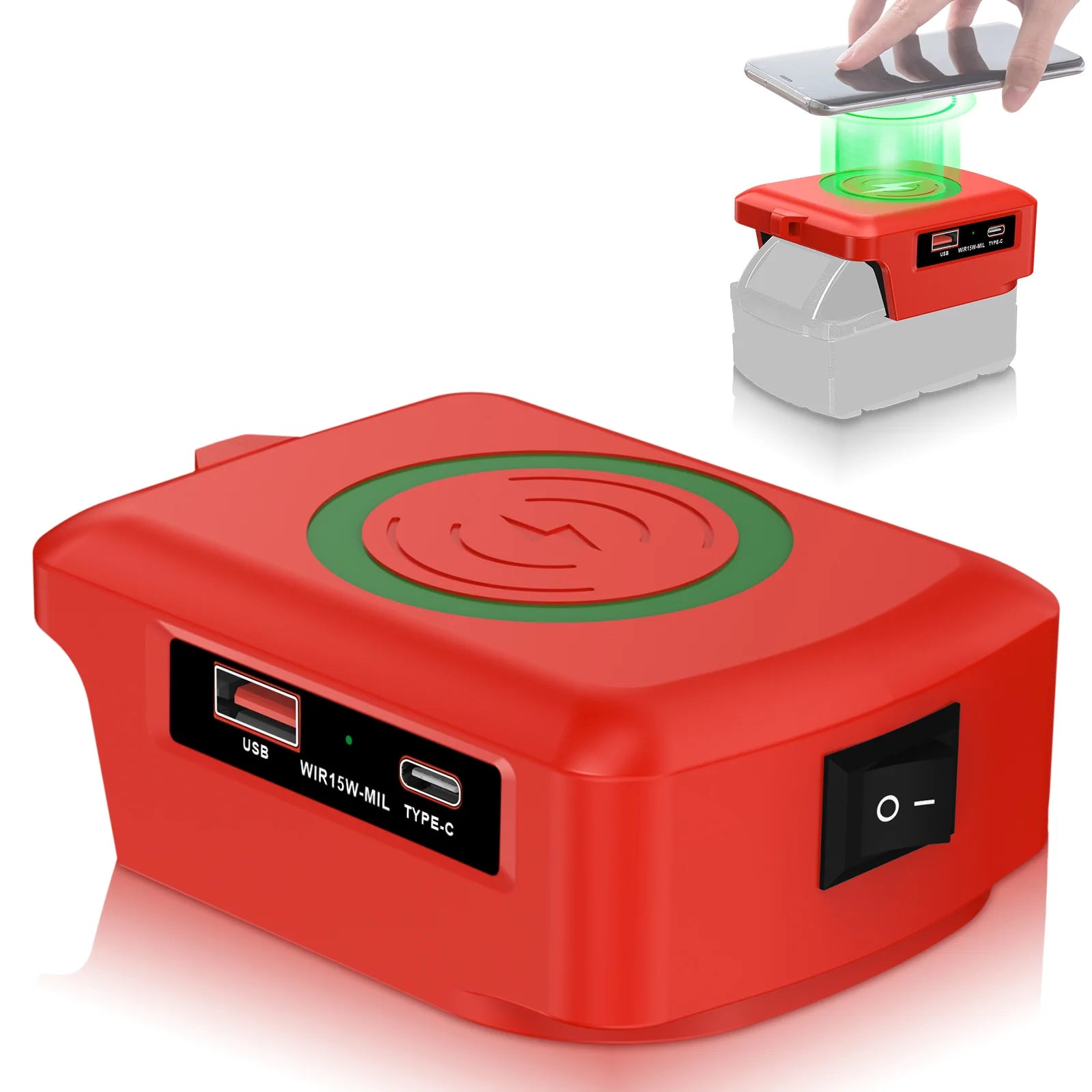 15W Wireless Charger for Makita Dewalt Milwaukee Bosch 18V-20V Battery USB Type-C Fast Charging Adapter PD QC Mobile Phone
