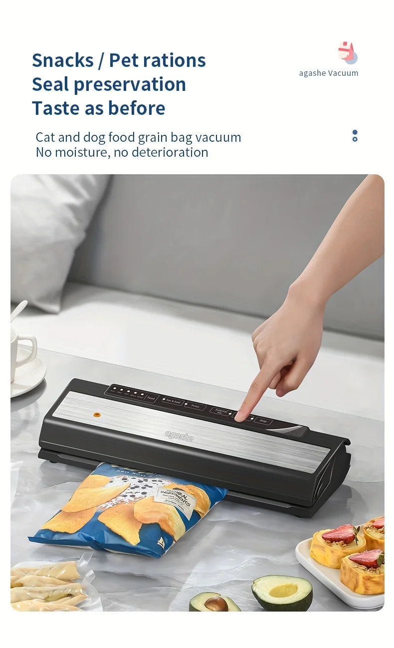 Vacuum Sealer with 10 bags, Home Kitchen Food Preservation, Automatic Sealing and Packaging Machine, Suitable for 28cm wide bag