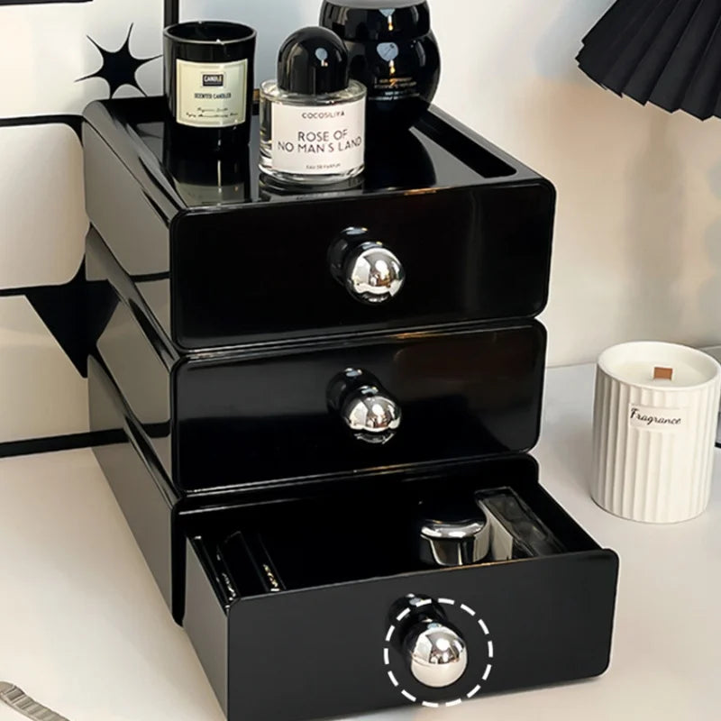 INS Black Desktop Storage Box Drawer Type Storage Organizer Box Dormitory Office Table Shelf For Stationery Sundries Jewelry