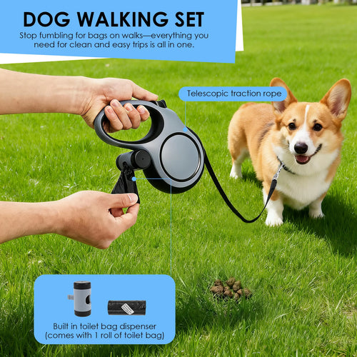 8 M Retractable Dog Leash 3 Mode Automatic Telescopic Dog Leash with Waste Bag and Nonslip Grip Dog Walking Leash Pet Supplies