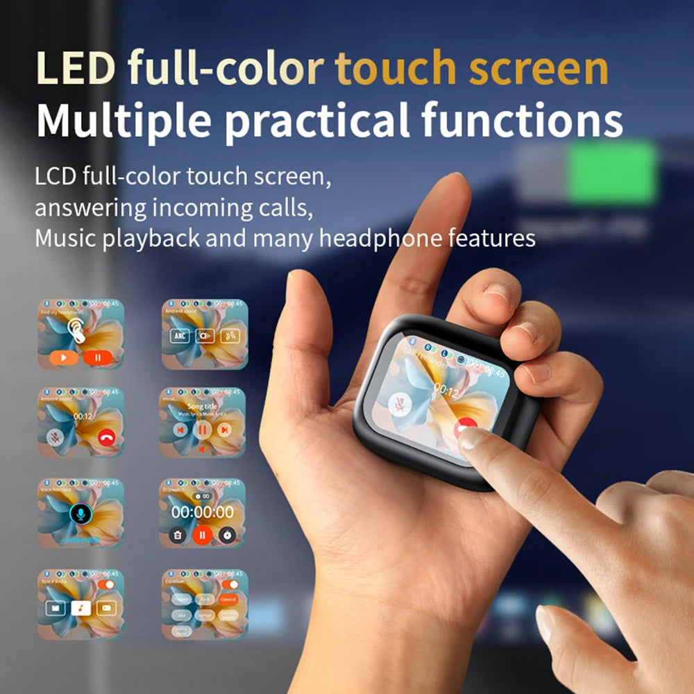 Bluetooth 5.4 ANC Headset Color Screen Touch Active Noise Cancellation Earbuds HIFI Stereo Sports Waterproof Earphones