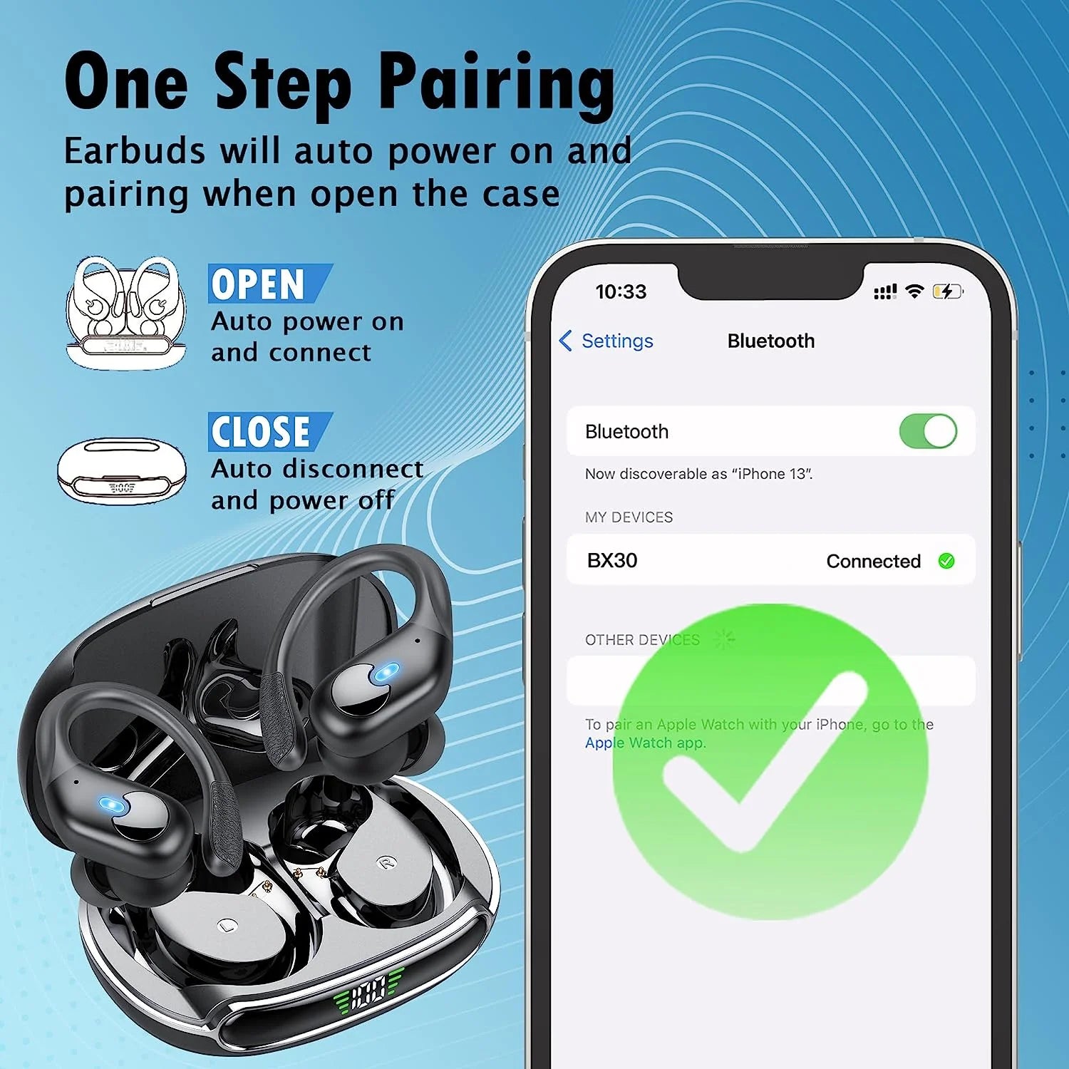 Wireless Earbuds, Bluetooth 5.4 Headphones Sport, Bluetooth Earbuds with ENC Noise Canceling Mic, Bass Stereo Wireless Earphone