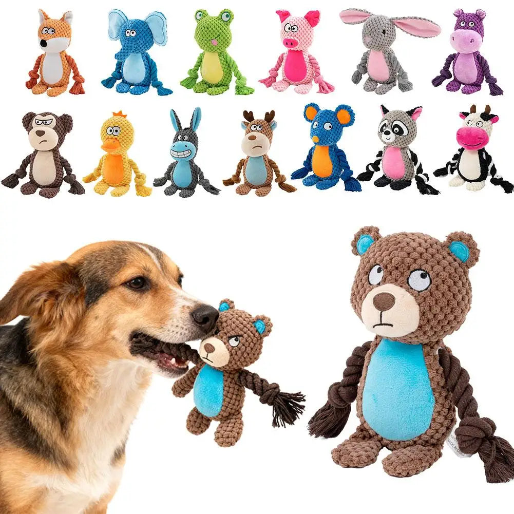 Interactive Pet Cotton Rope Toy for Dogs - Voice Simulation Tug of War Training Supplies for Fox Frog Pig - Dog Playtime Essenti