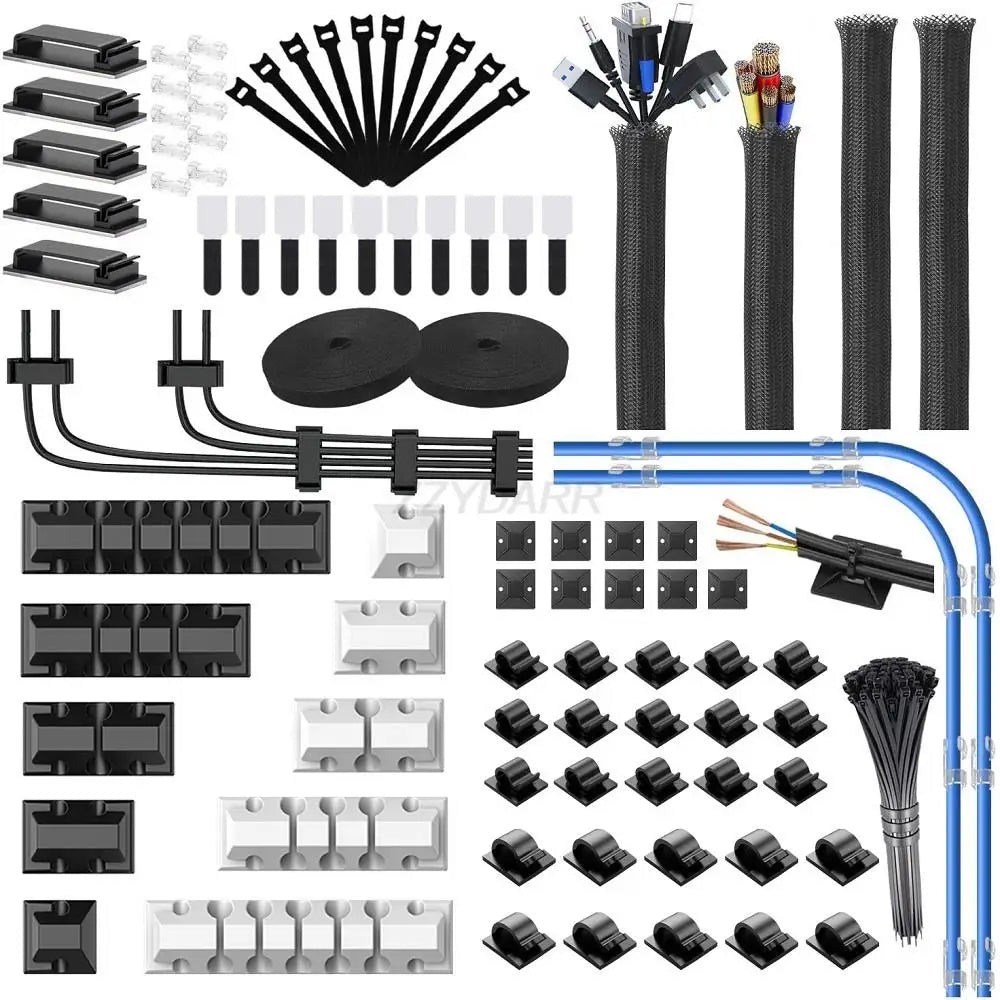 186/188 PCS Cable Organizer Kit With 10 Cable Holder 4 Wire Organizer Sleeve 40 Cord Clips Roll Cable Organizer Straps for Home