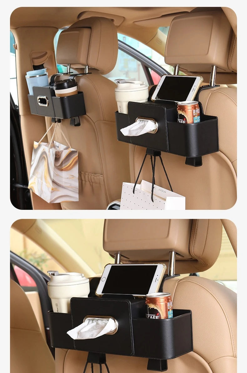 Multifunctional Car Organizer Rear Drainage Holder Storage Hanging Box In Car Bag For Stowing Tidy With Phone Tissue Cup Holder