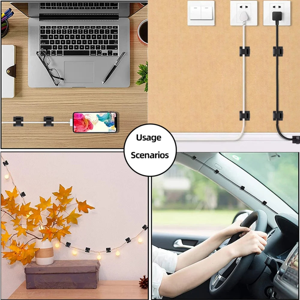 50pcs Cable Organizer Wire Cable Clips Tie Data Cord Winder Manager Self-adhesive Cable Organizer For Office Home Kitchen Desk