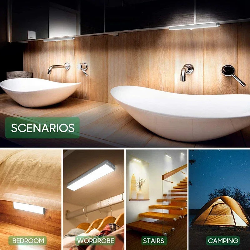 LED Motion Sensor Lights  Magnetic Installation USB Charging Human Body Sensor Night Light for Storage Cabinet Stairs Hallway