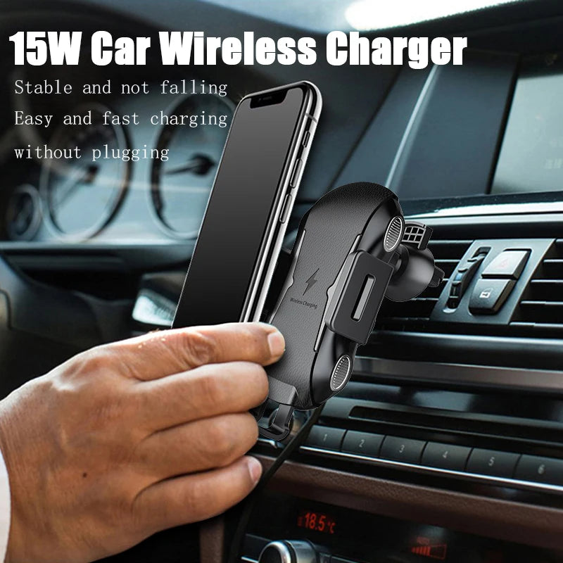 Rotatable Car Wireless Charger With Holder 15W Fast Charge For iPhone 16 15 14 13 Magnetic Car Holder Charger Vent Auto Shrink