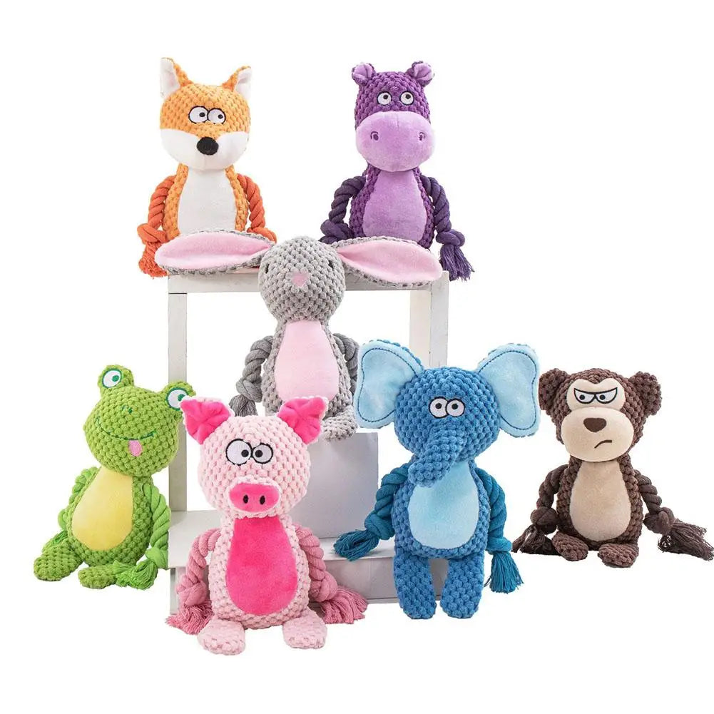 Interactive Pet Cotton Rope Toy for Dogs - Voice Simulation Tug of War Training Supplies for Fox Frog Pig - Dog Playtime Essenti