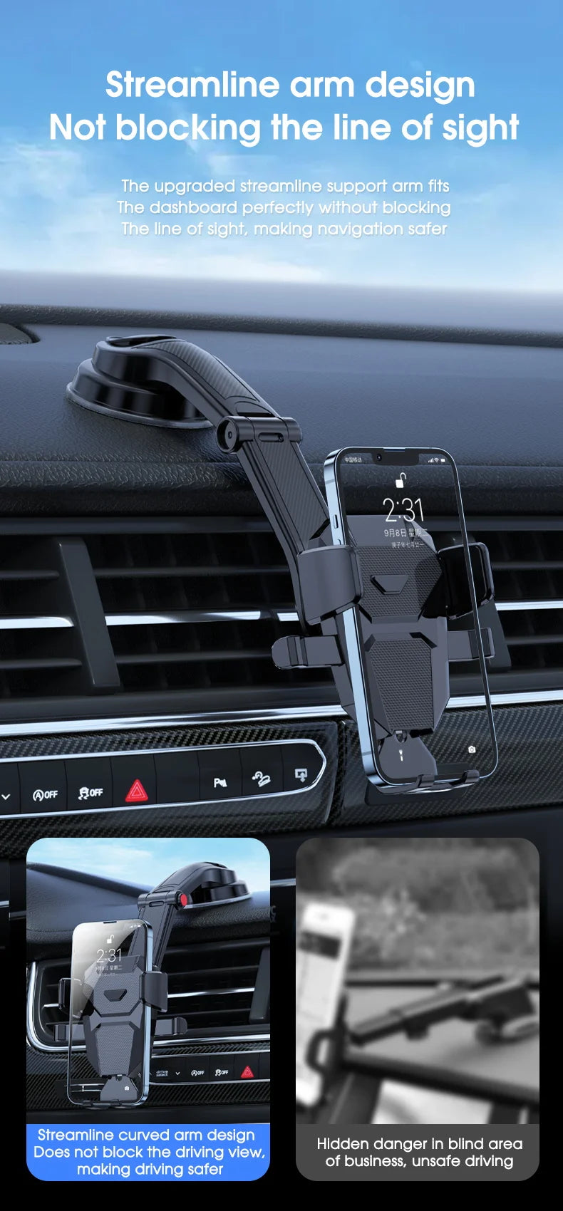 Car Phone Holder Universal  Stand Suction Cup Mount Foldable Adjustable for Cell Phone Mobile Support