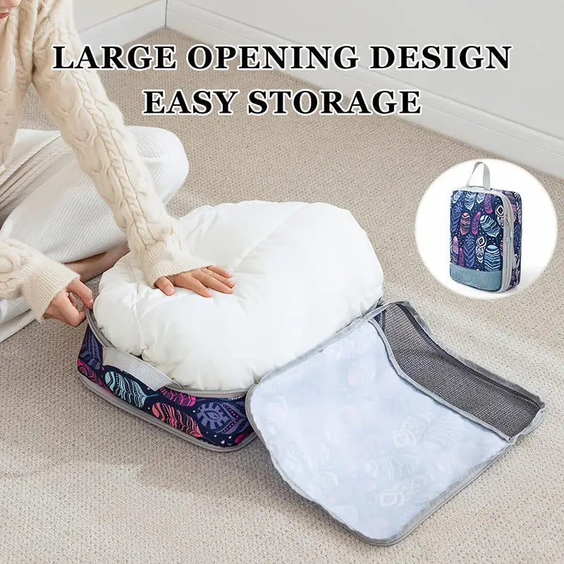Foldable Compressible Packing Cubes, Waterproof Travel Storage Bag,Polyester Suitcase, Portable With Handbag, Luggage Organizer