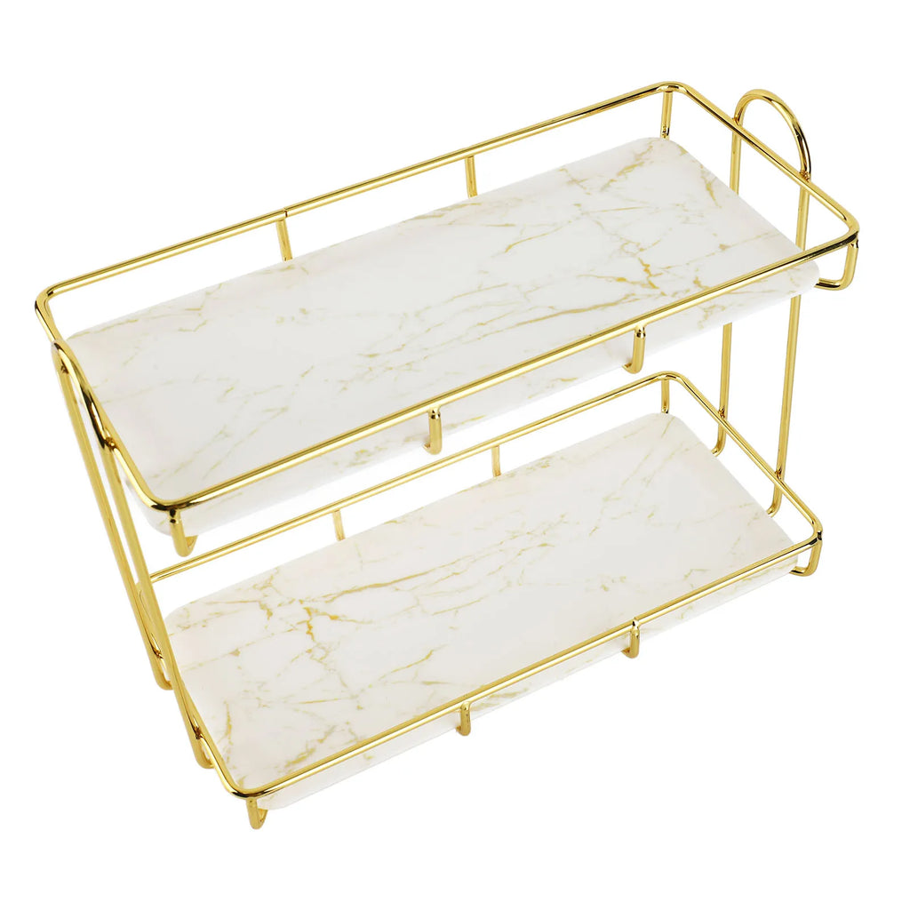 Bathroom Storage Rack Gold White 2 Tier Makeup Shelf Humanized Structure Anti Slip Counter Organizer Bathroom Counter Organizer