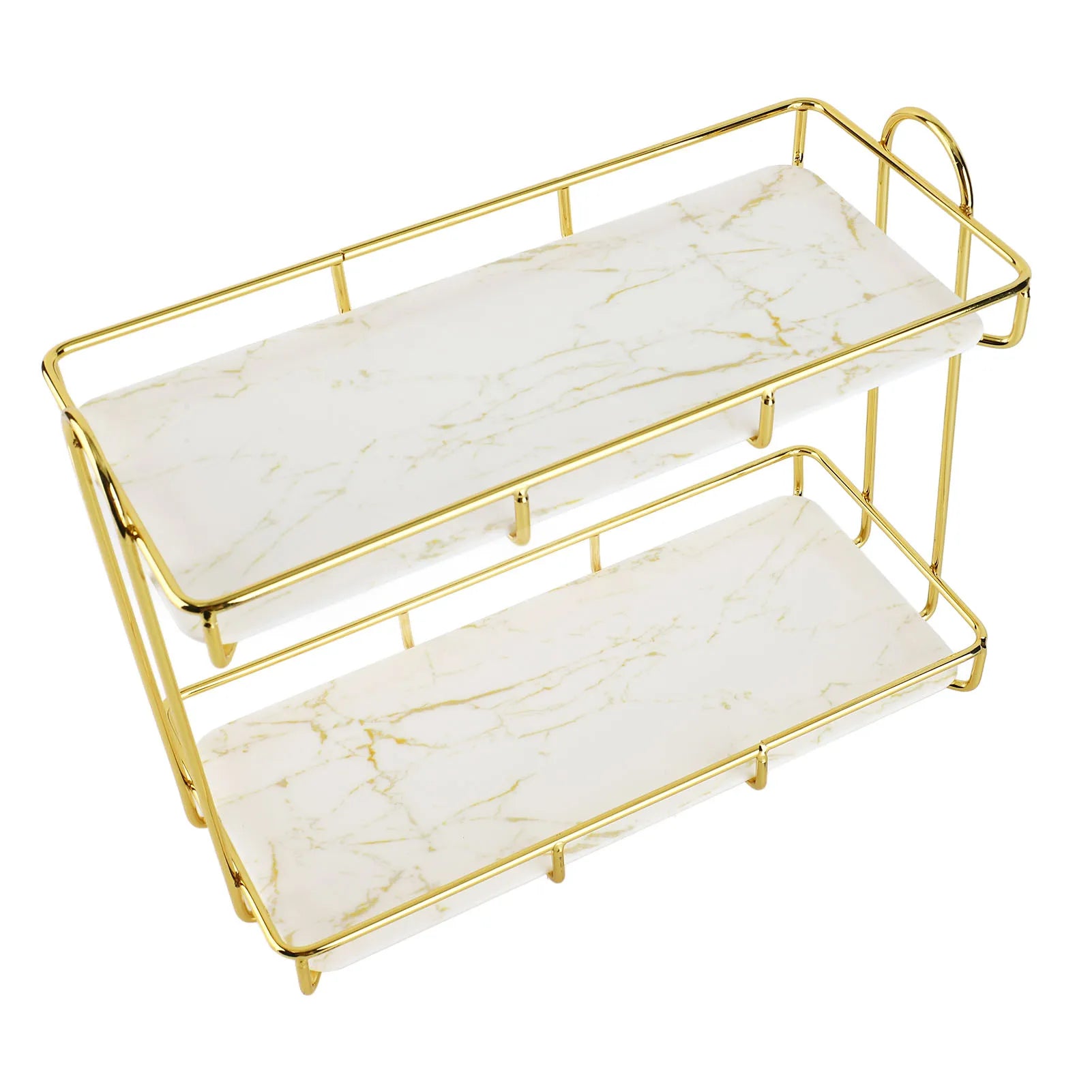 Bathroom Storage Rack Gold White 2 Tier Makeup Shelf Humanized Structure Anti Slip Counter Organizer Bathroom Counter Organizer