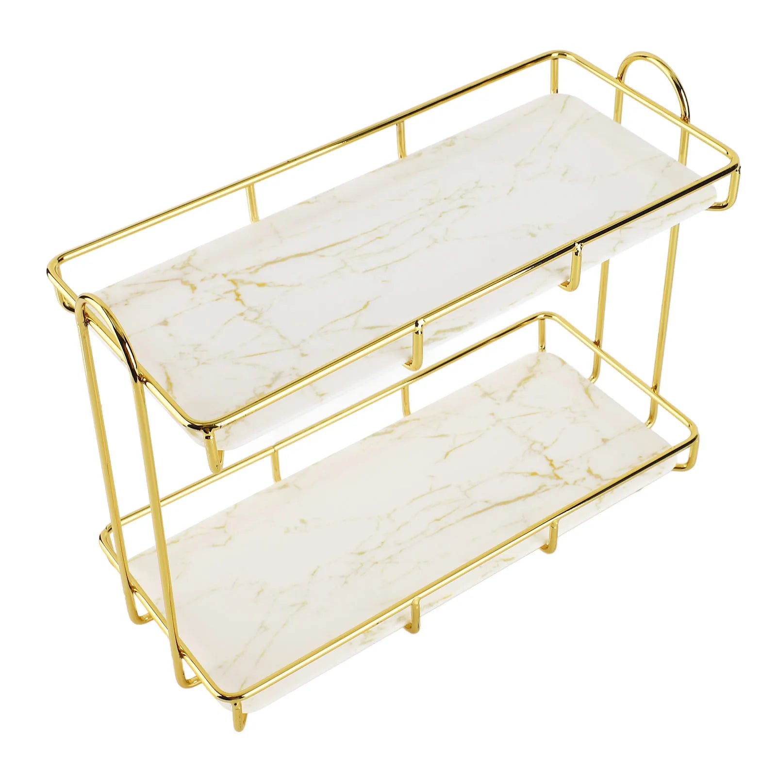Bathroom Storage Rack Gold White 2 Tier Makeup Shelf Humanized Structure Anti Slip Counter Organizer Bathroom Counter Organizer