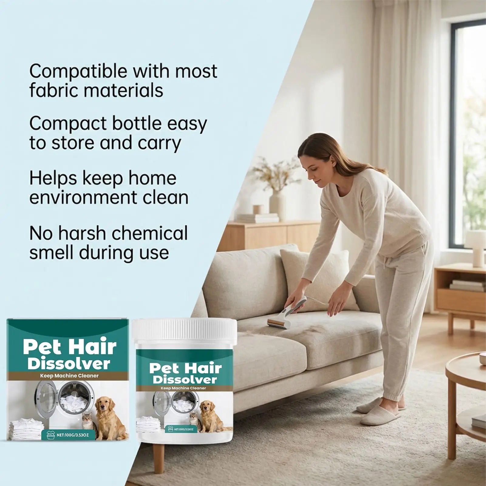 Pet Hair Dissolver Laundry Cleaner 100g Washing Machine Hair Remover Detergent Additive for Clothes Carpet Bedding Fabric Towel