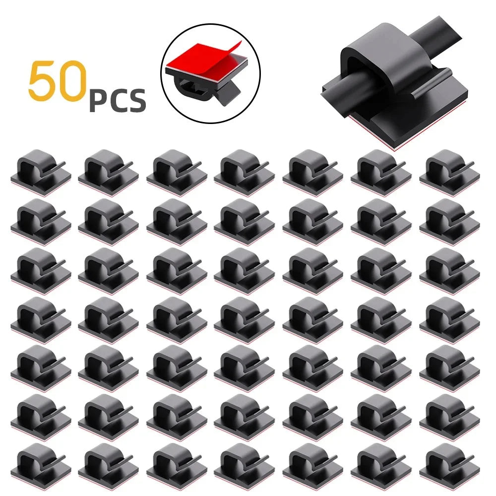 50pcs Cable Organizer Wire Cable Clips Tie Data Cord Winder Manager Self-adhesive Cable Organizer For Office Home Kitchen Desk