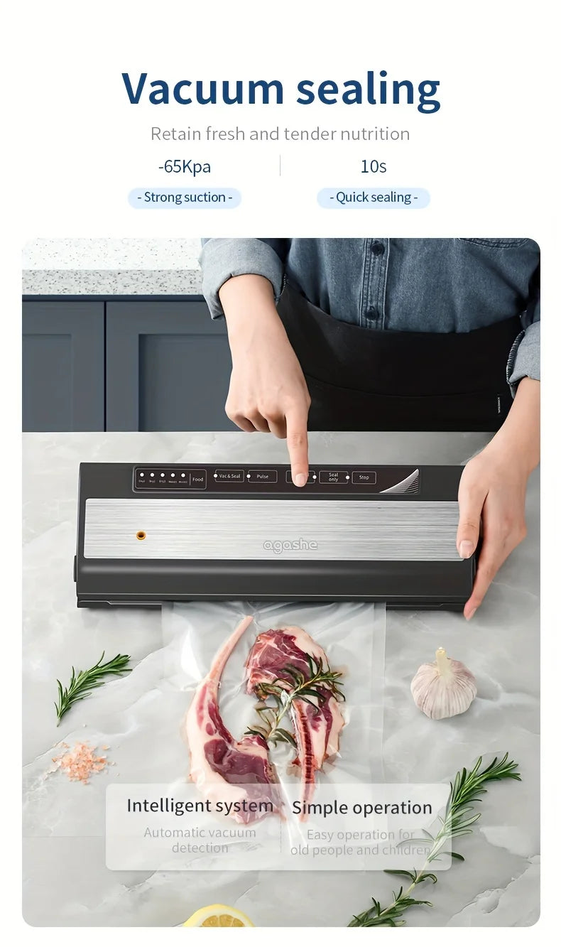 Vacuum Sealer with 10 bags, Home Kitchen Food Preservation, Automatic Sealing and Packaging Machine, Suitable for 28cm wide bag