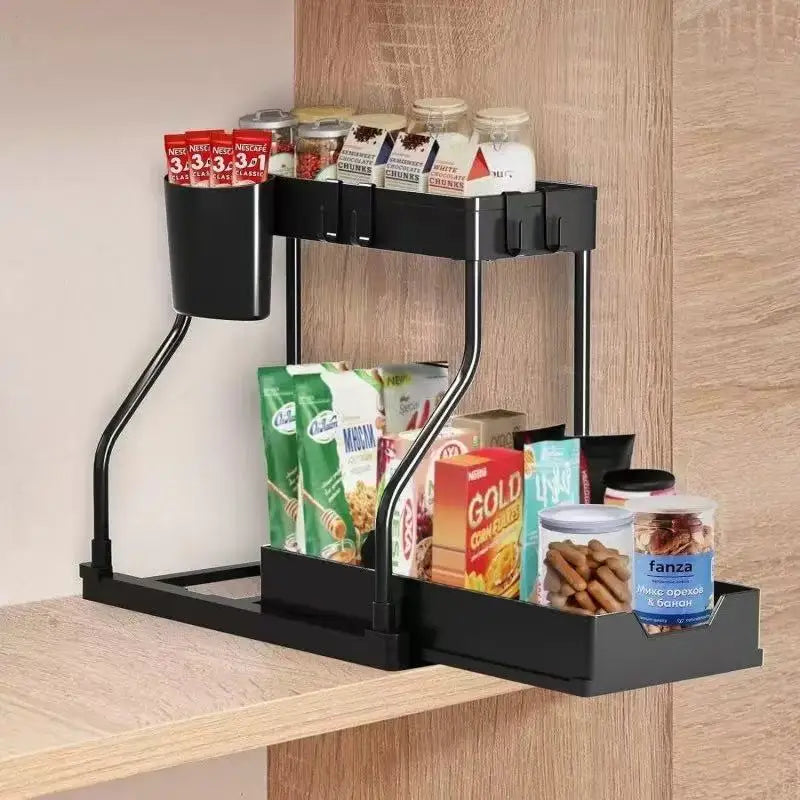2026 2 Tier Slide Out Under Sink Organizer Large Capacity Space Saving Rack for Kitchen Bathroom Cabinet