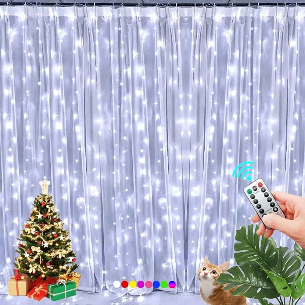 USB LED Curtain Light String, Christmas Room Decoration, Remote Control 8 Function Light Garland ,Wedding Birthday Home Decor