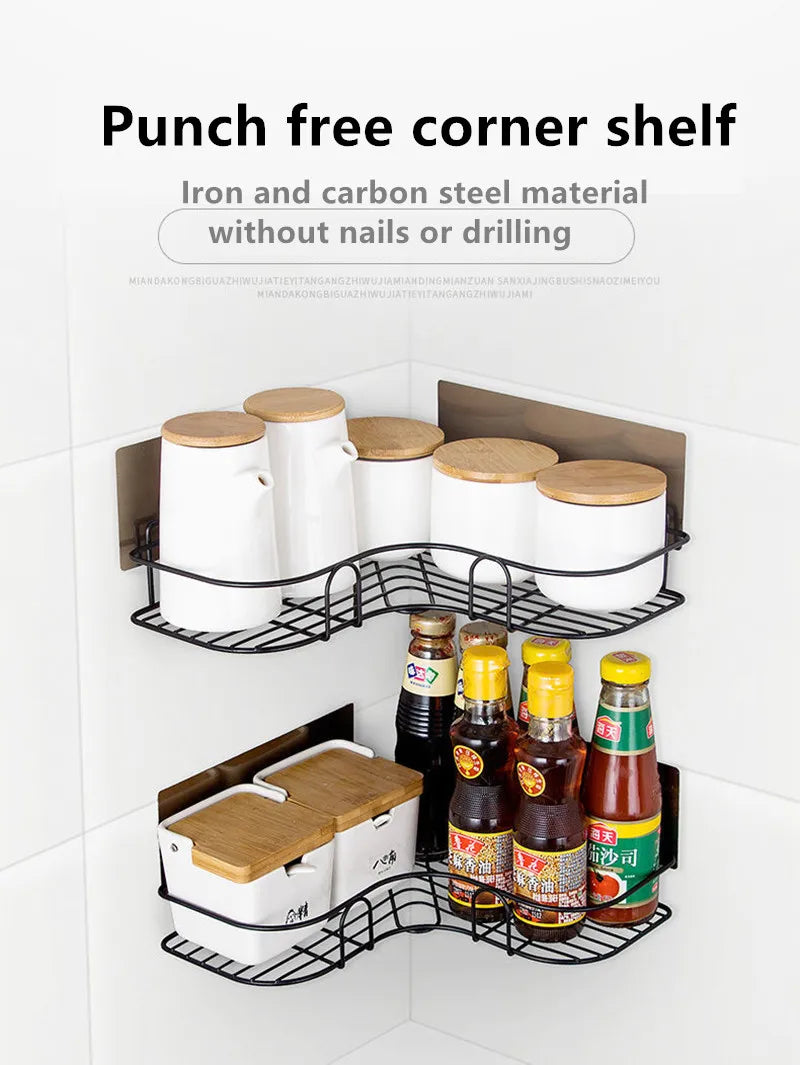 Bathroom Shelf Shampoo Storage Shelf Cosmetic Holder No Punch Metal Shelf Condiment Organizer Corner Shelf Bathroom Accessories