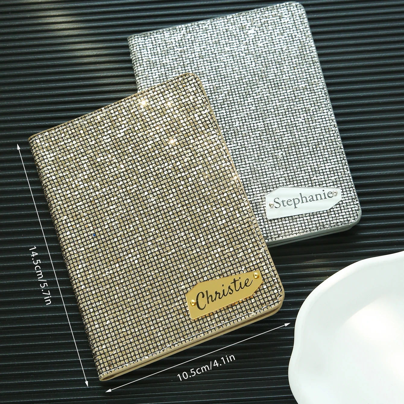 1PCS Personalized Name Passport Holder with Disco Ball Sequins Custom Unique Passport Holder with Shiny Mirror Name Tag
