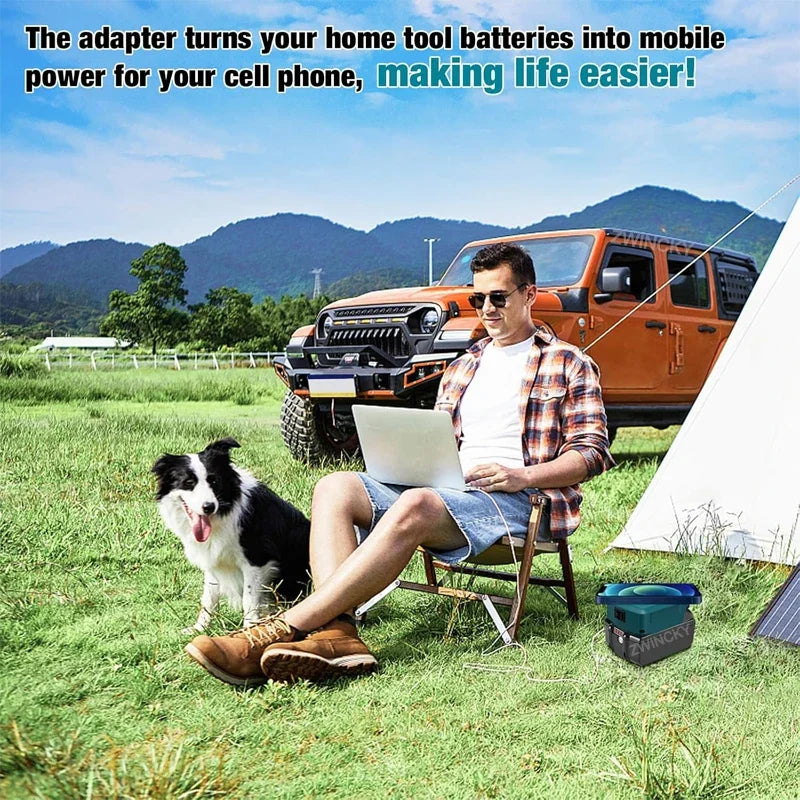 Magnetic wireless charger, for Dewalt/Makita/Milwaukee 18V Li-ion Battery, with USB/TYPE-C, Fast charging battery adapter