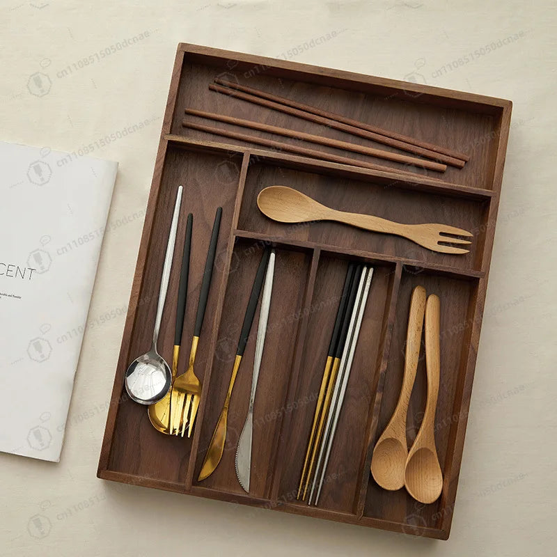 Large Storage Box Drawer Cutlery Food Jewelry Box Wooden Kitchen Cutlery Storage Box