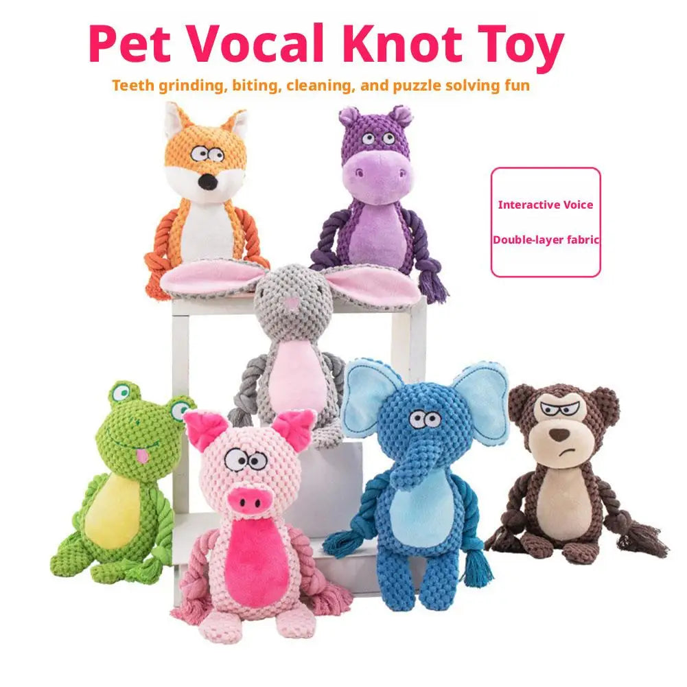 Interactive Pet Cotton Rope Toy for Dogs - Voice Simulation Tug of War Training Supplies for Fox Frog Pig - Dog Playtime Essenti